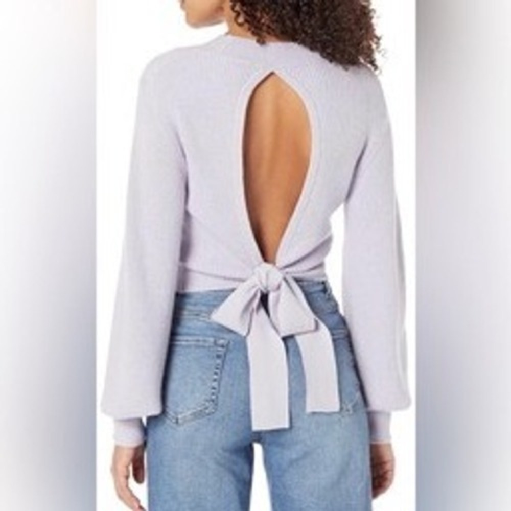 The Drop Leonel Ribbed Open Back Tie Sweater Dusty Purple Sz L Mock Neck‎